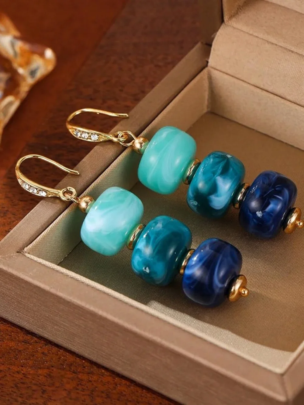Boho Beaded Drop Earrings Chunky Resin Dangle